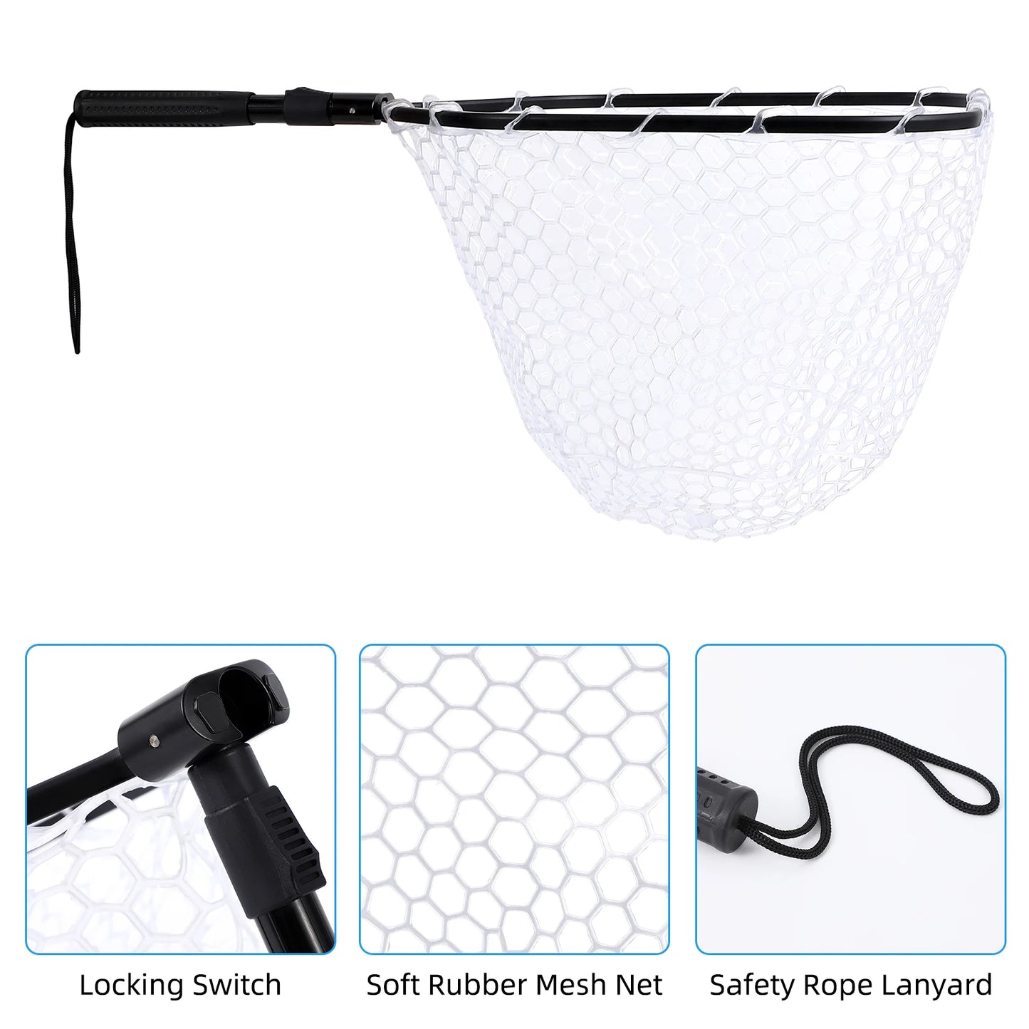 HiMISS Foldable Trout Fly Fishing Net With Handle Soft Rubber
