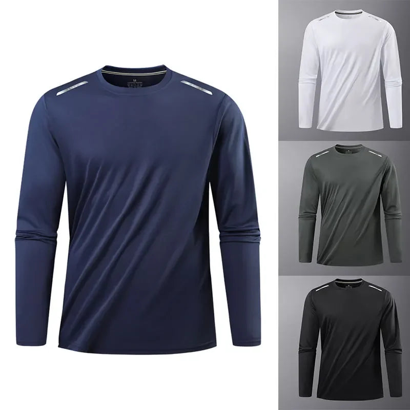 Reflective Sport Gym T Shirt Men Quick Dry Long Sleeve