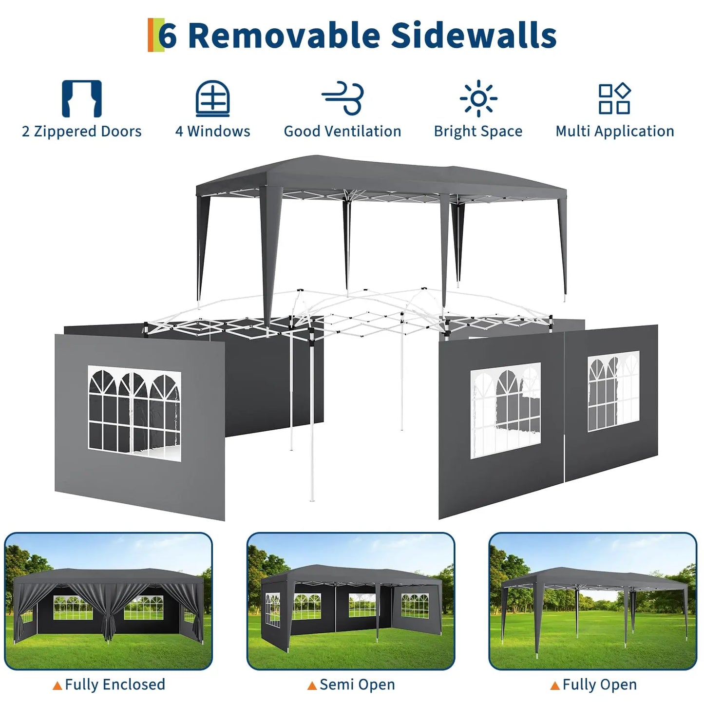 HiMISS Heavy Duty Pop Up Canopy With Six Removable Sidewalls