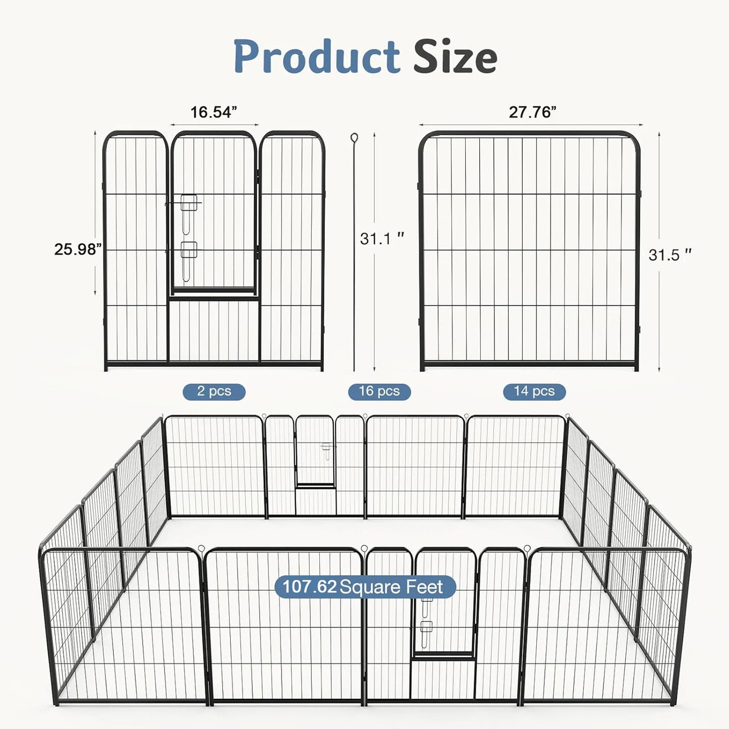 JHK Foldable Metal Dog Playpen 16Panel Indoor Outdoor Fence