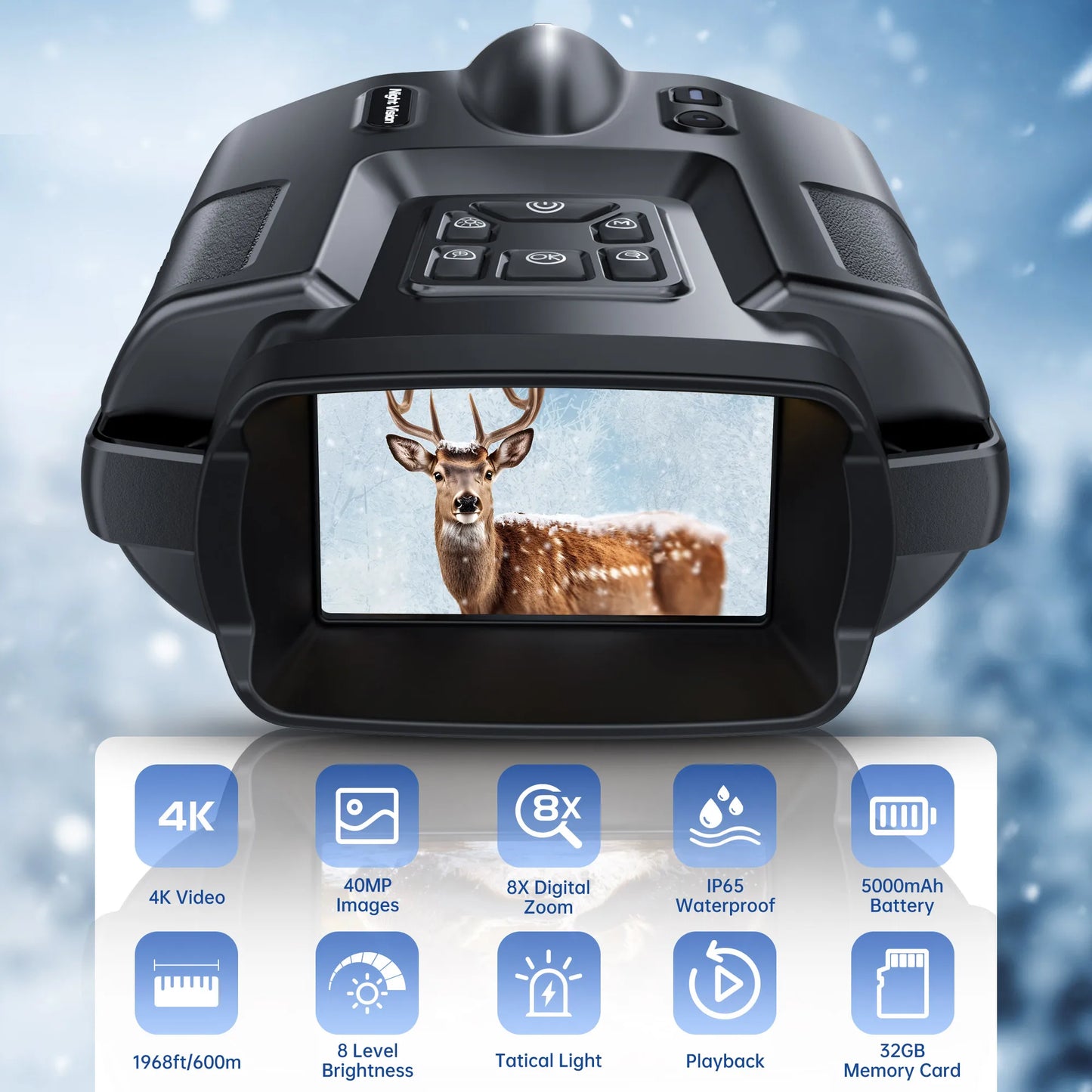 USB Rechargeable 4K Night Vision Binoculars 8x Digital Zoom
