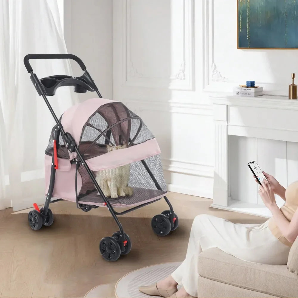 Pet Stroller With Four Wheels And Brakes For Pets Everyday