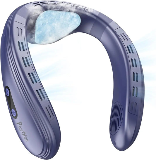 Portable Neck Fan with 6000mAh Battery, Cooling Plate, and Bladeless Design for Outdoor Activities - Navy Blue