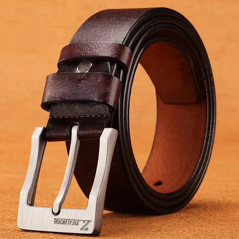 Genuine Leather Belt With Metal Buckle Cowhide Casual Style