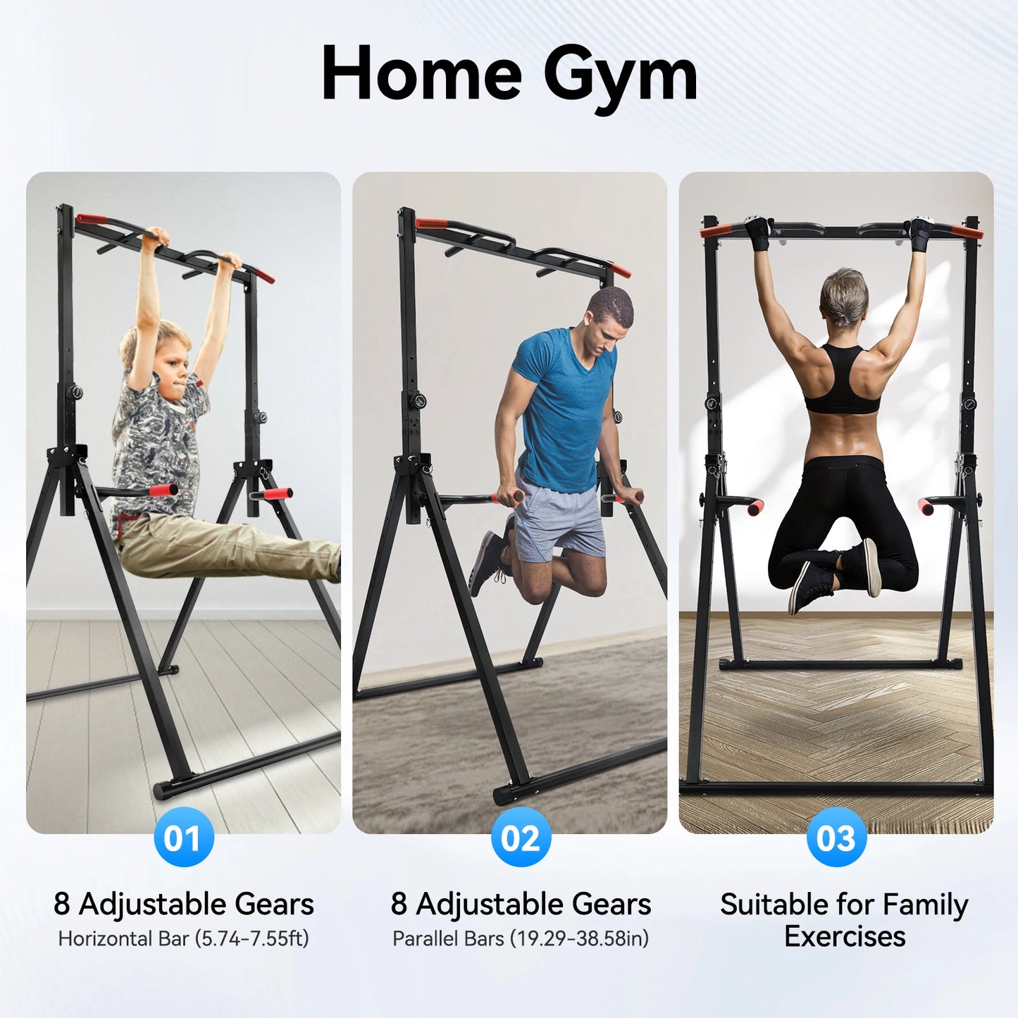 Adjustable Pull Up Bar Foldable Gym Station With Parallel Bars