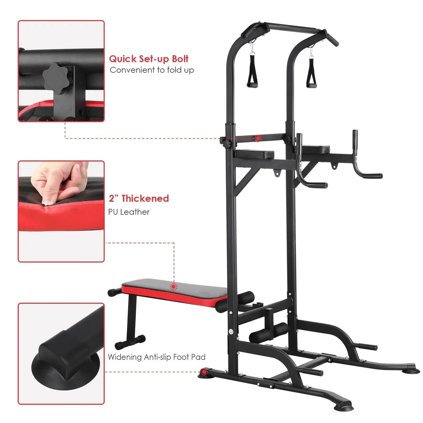 Power Tower With Adjustable Foldable Workout Bench, 200 Kg Load