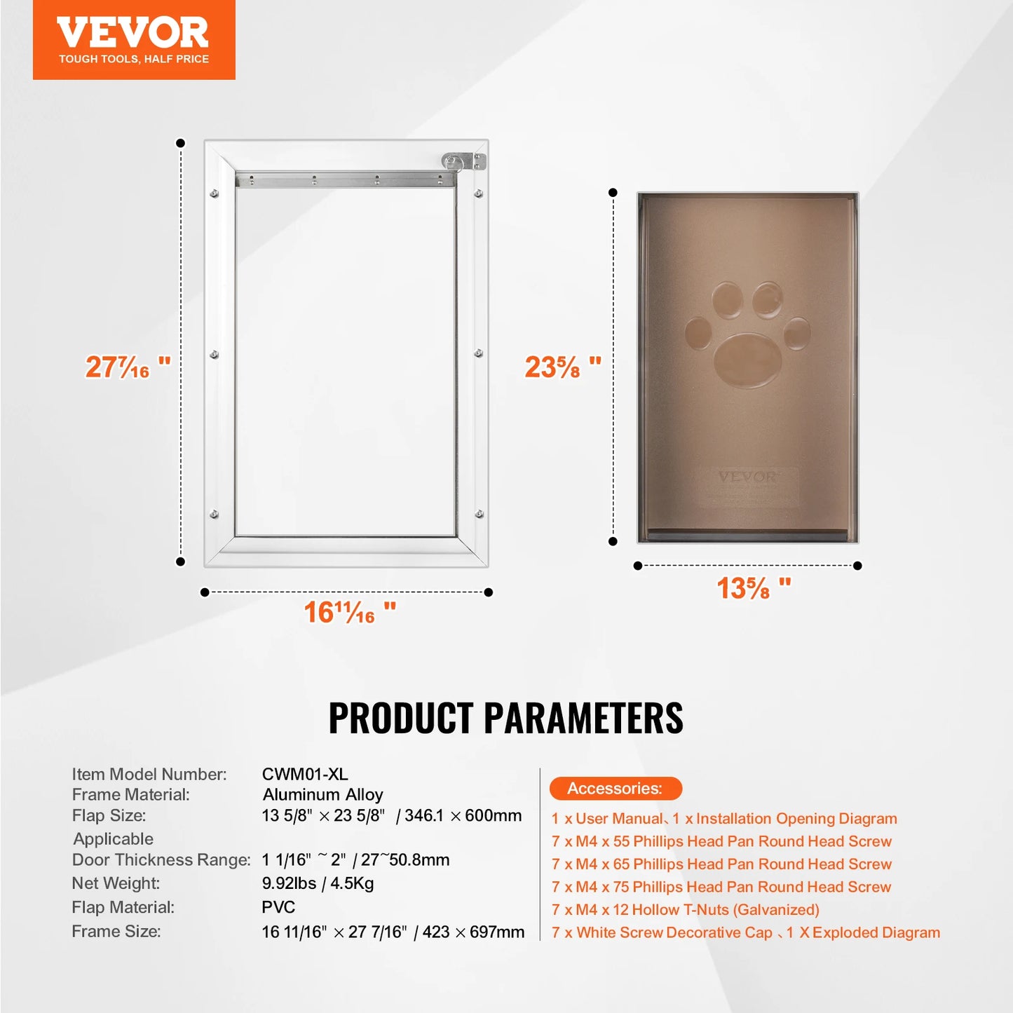SucceBuy Pet Door Aluminum Frame With Lock And Weatherproof Flap