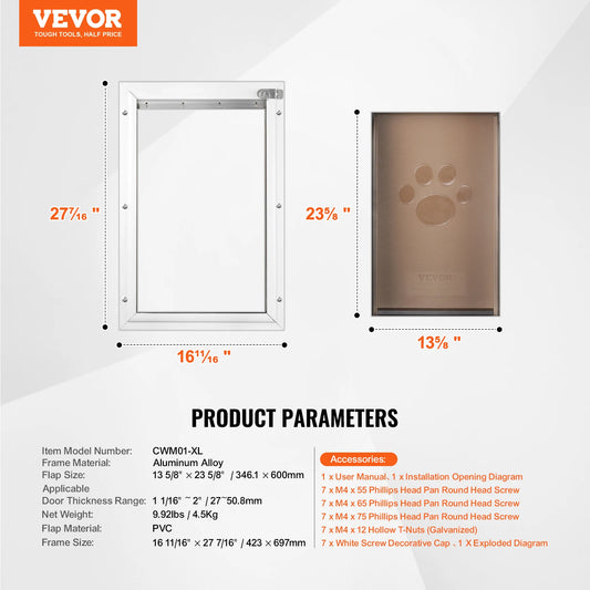 SucceBuy Pet Door Aluminum Frame With Lock And Weatherproof Flap