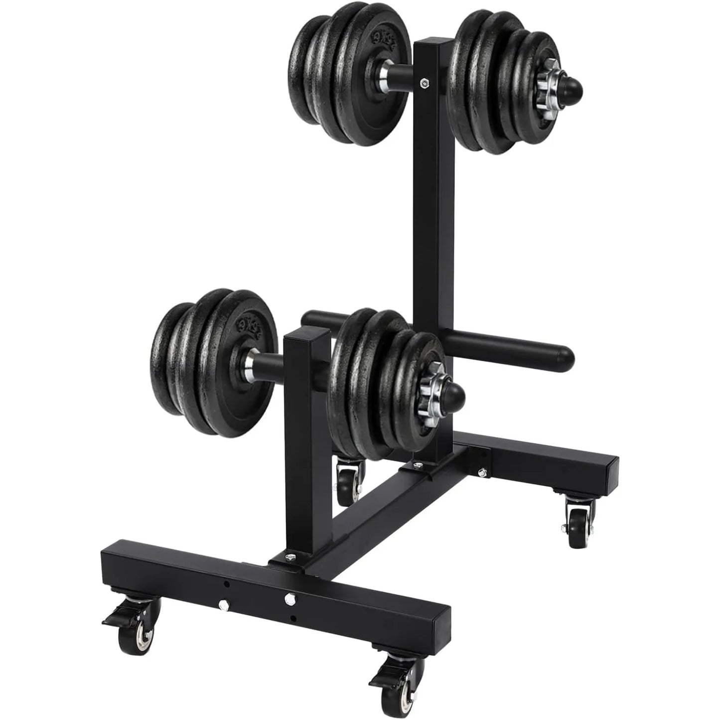 Q235 Steel Dumbbell Rack With Wheels, Double Column, 500kg Capacity