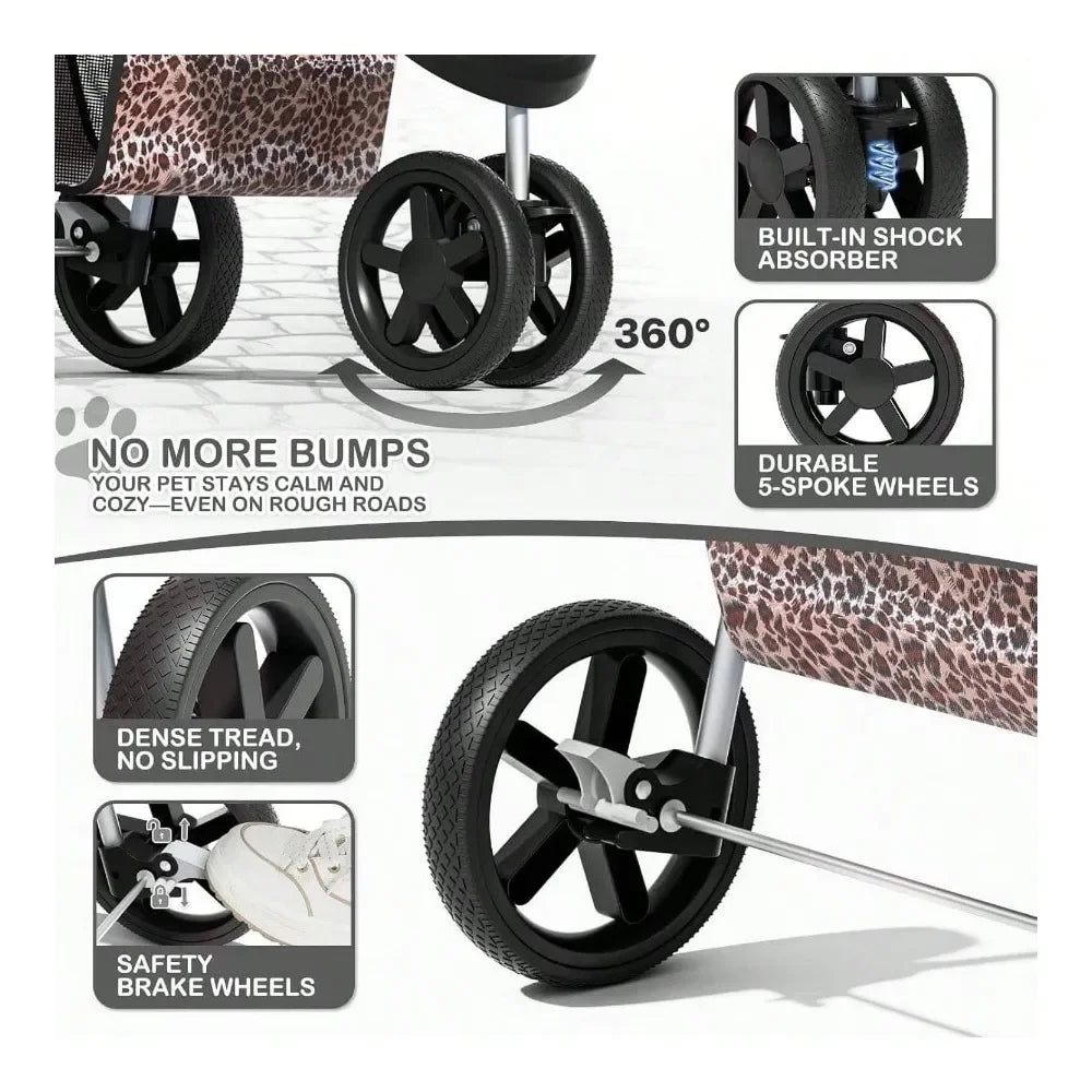 Dog Stroller For Pets With Weather Cover And Cup Holder