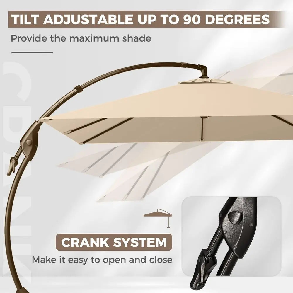 Cantilever Patio Umbrella With Base And Led Lights Outdoor