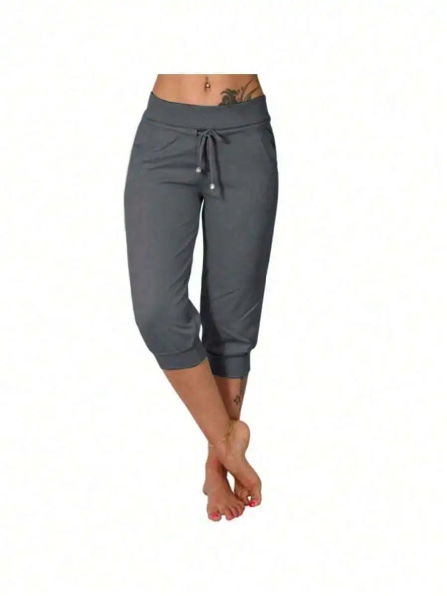 Women's Cotton Linen Drawstring Capri Pants Loose Casual Summer
