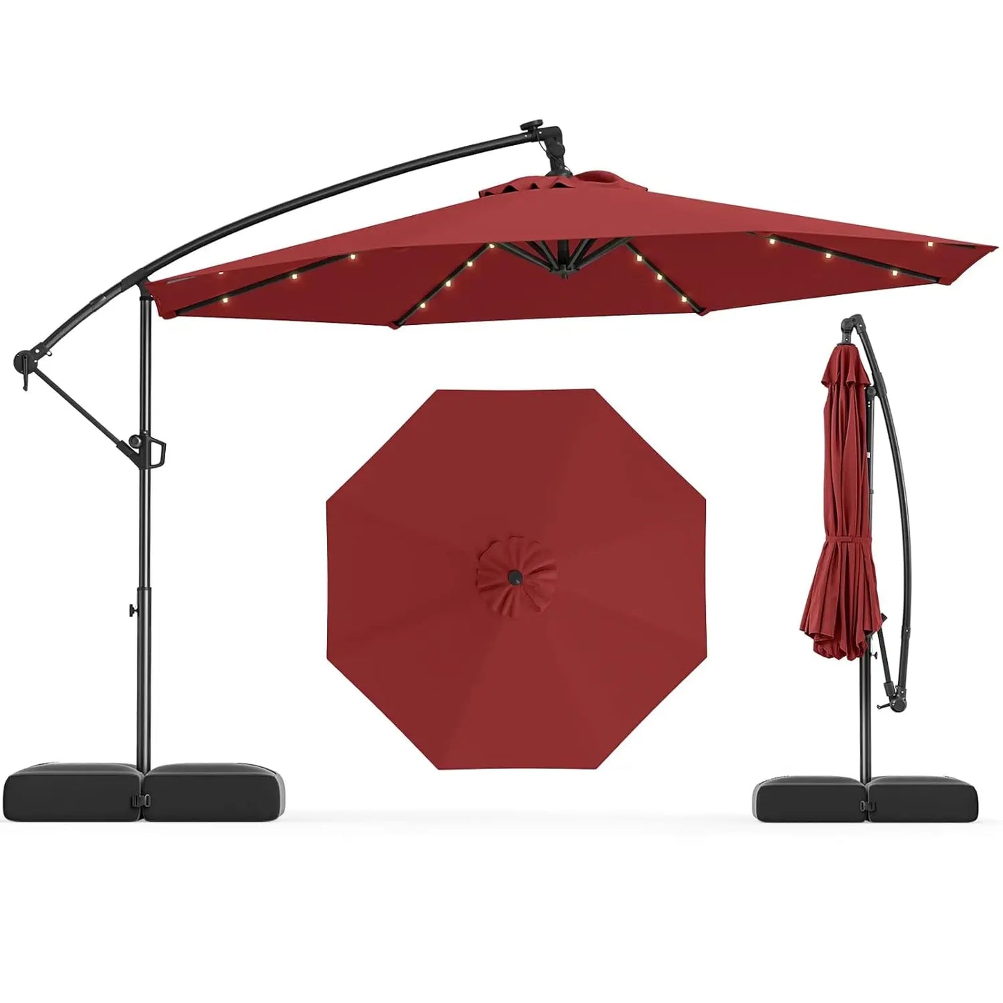 Solar Patio Offset Cantilever Umbrella With Base And LED Lights